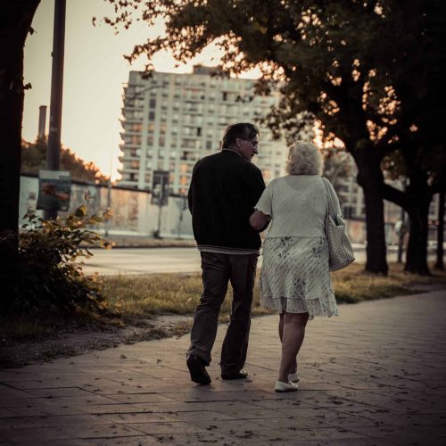 Retirement couple walking
